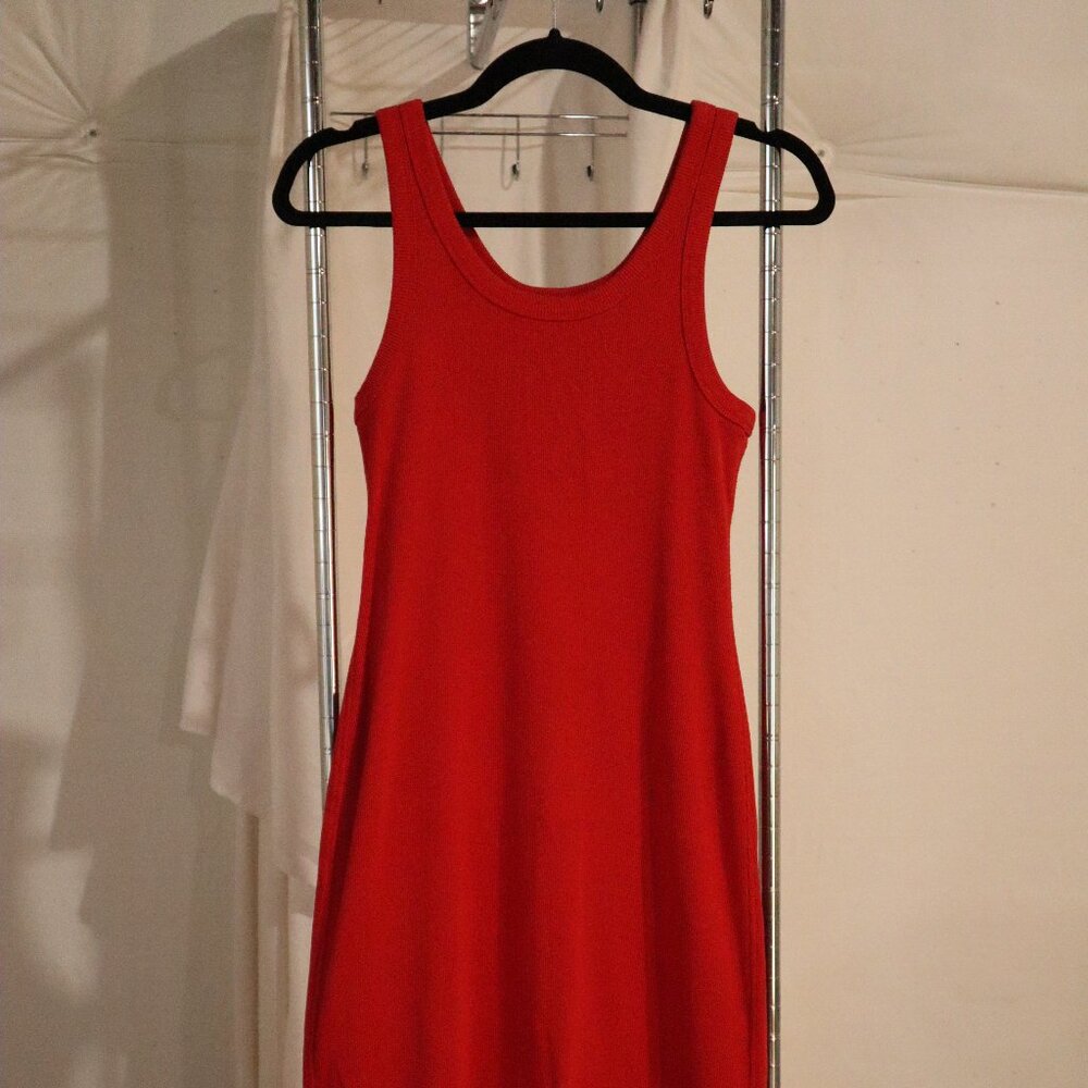 Everlane midweight Red Ribbed Dress, Small Midi length, organic cotton
